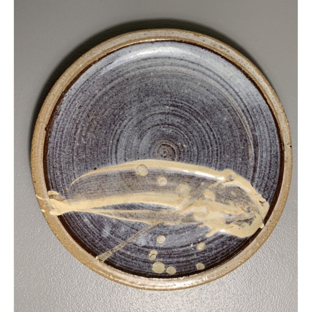 Studio Pottery Brown White Beige Glazed Plate 8"
